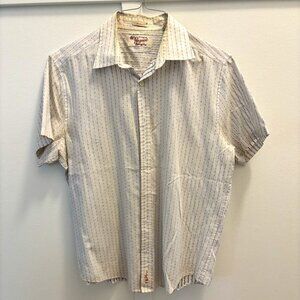 Original Penguin Classic Fit Men's Button Down Shirt - White/Blue Dotted Print L